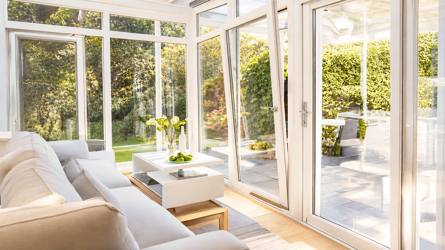 TrueCrankless door with retractable screen drawn across