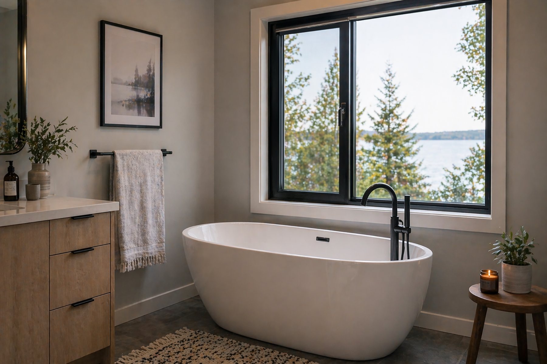 TrueCrankless window above a freestanding bath