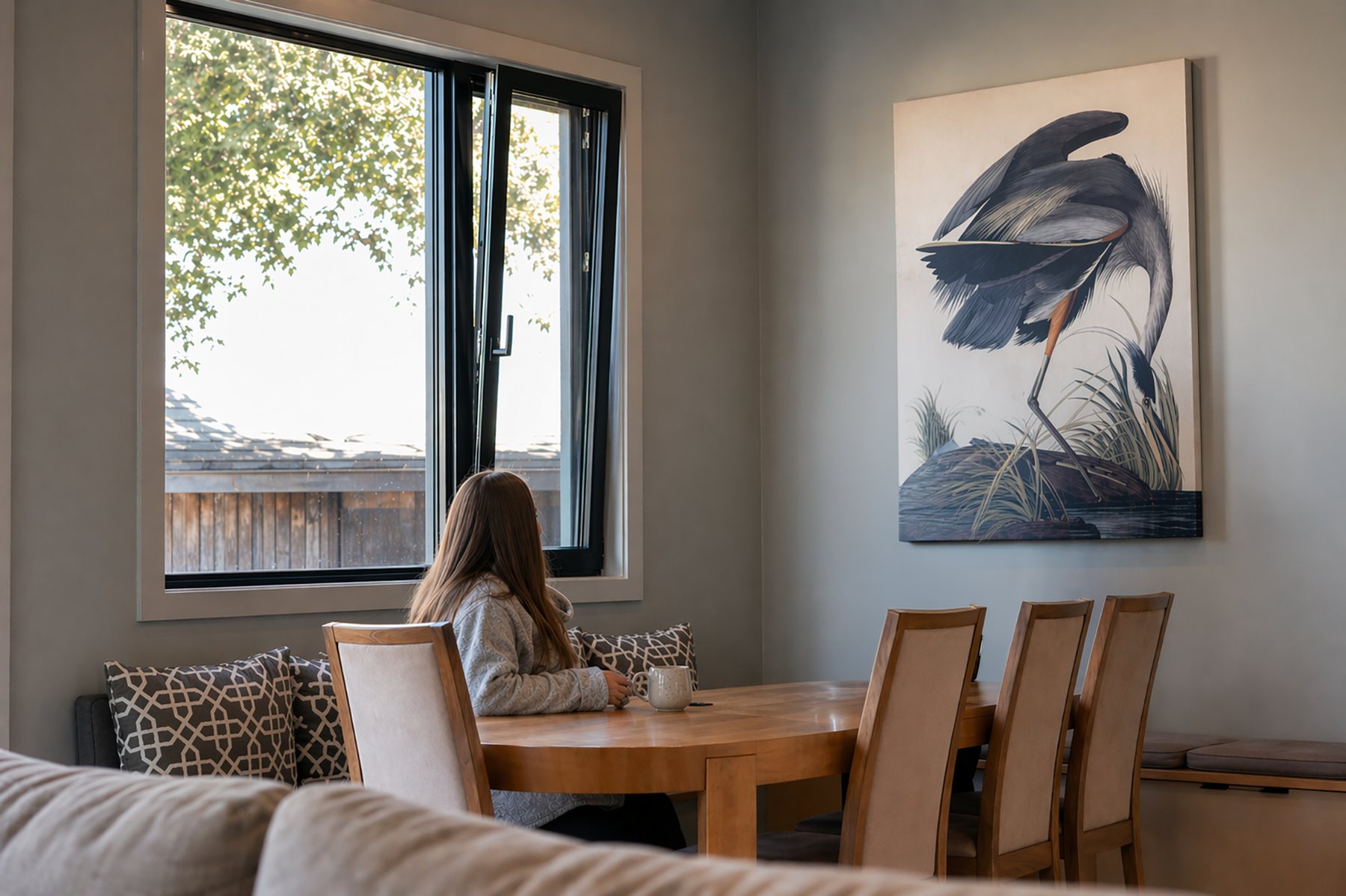 TrueCrankless window tilted in above a dining table