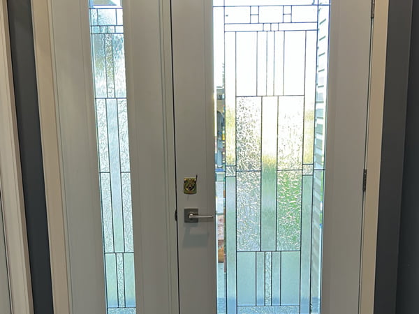 Leduc County, AB – custom colour entry door with frosted glass, interior view