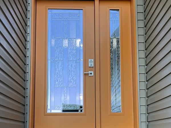 Leduc County, AB – custom colour entry door with frosted glass, exterior view