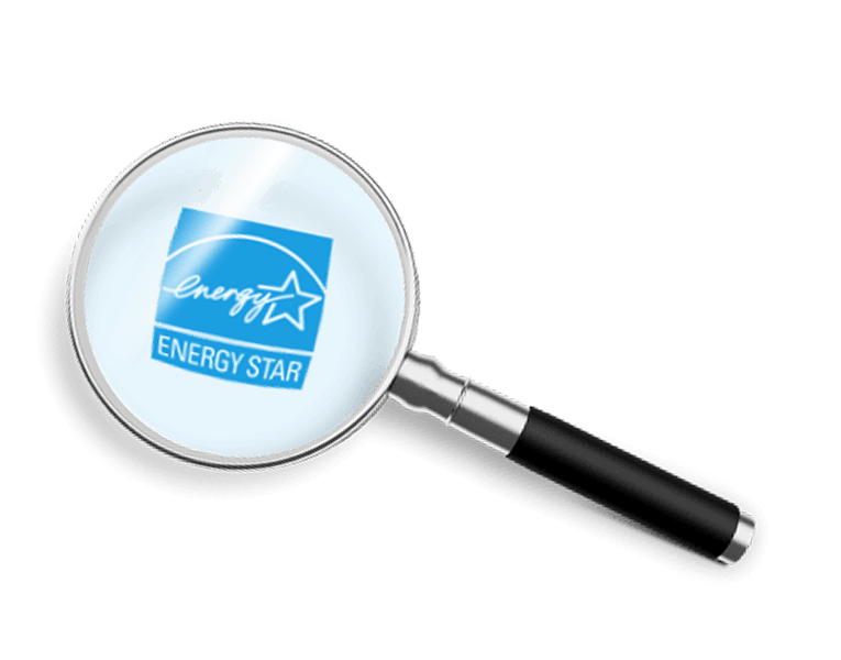 Magnifying glass on energy-star logo